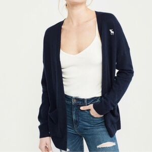 VINTAGE ABERCROMBIE & FITCH‎ Cardigan Sweater Navy Blue Oversized Long Y2K Large